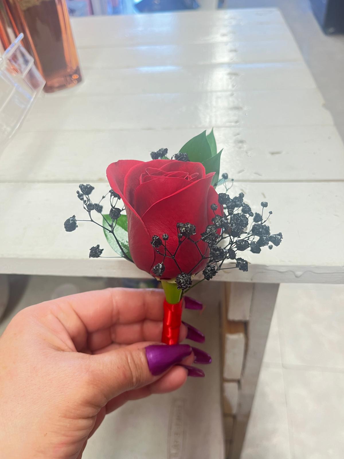 Red Rose with Black Baby's Breath