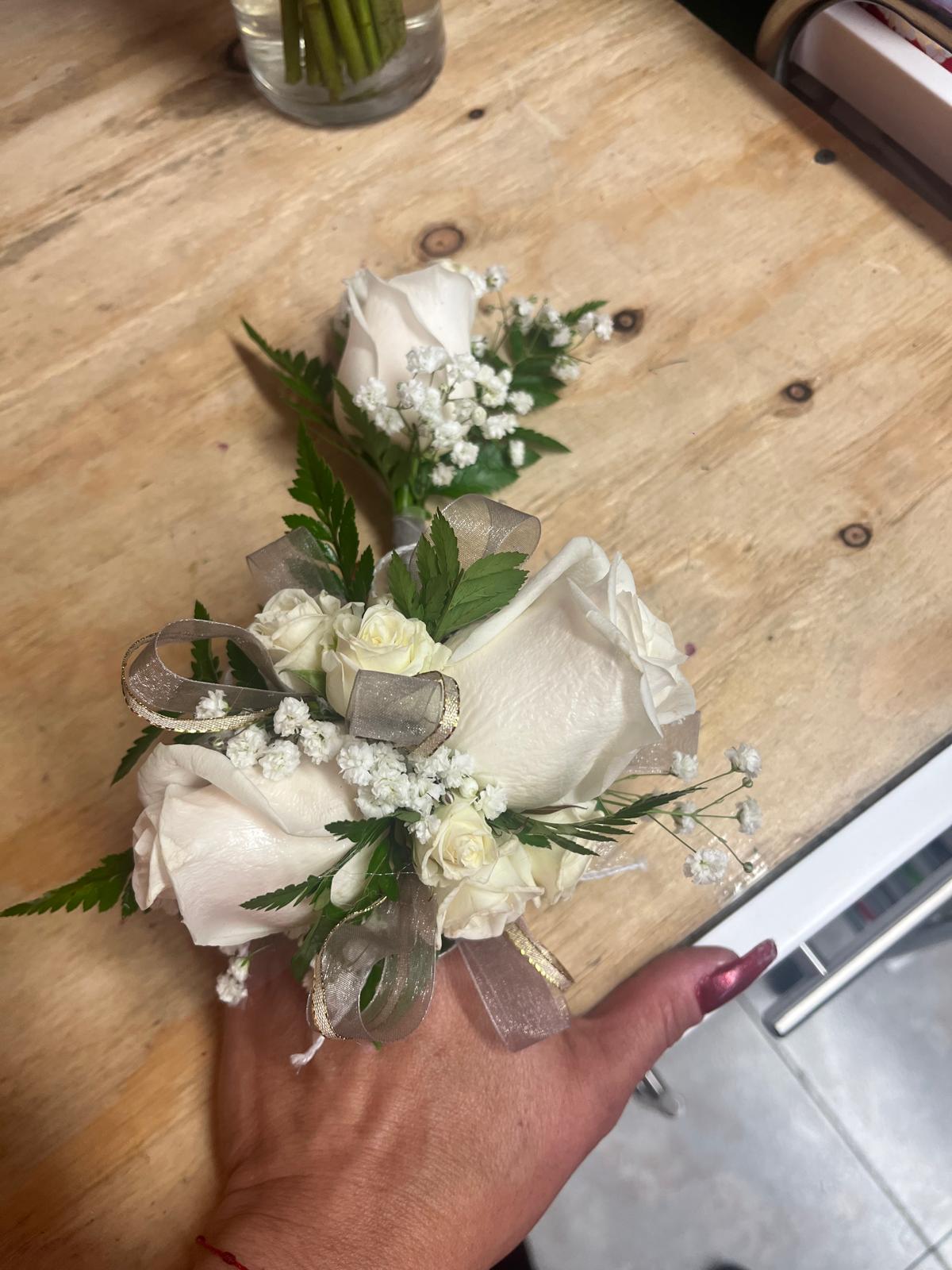 White Roses with Silver Ribbon