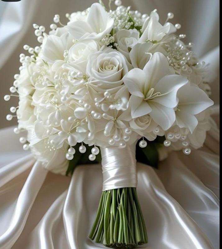 White Roses & Lilies with Pearl Accents